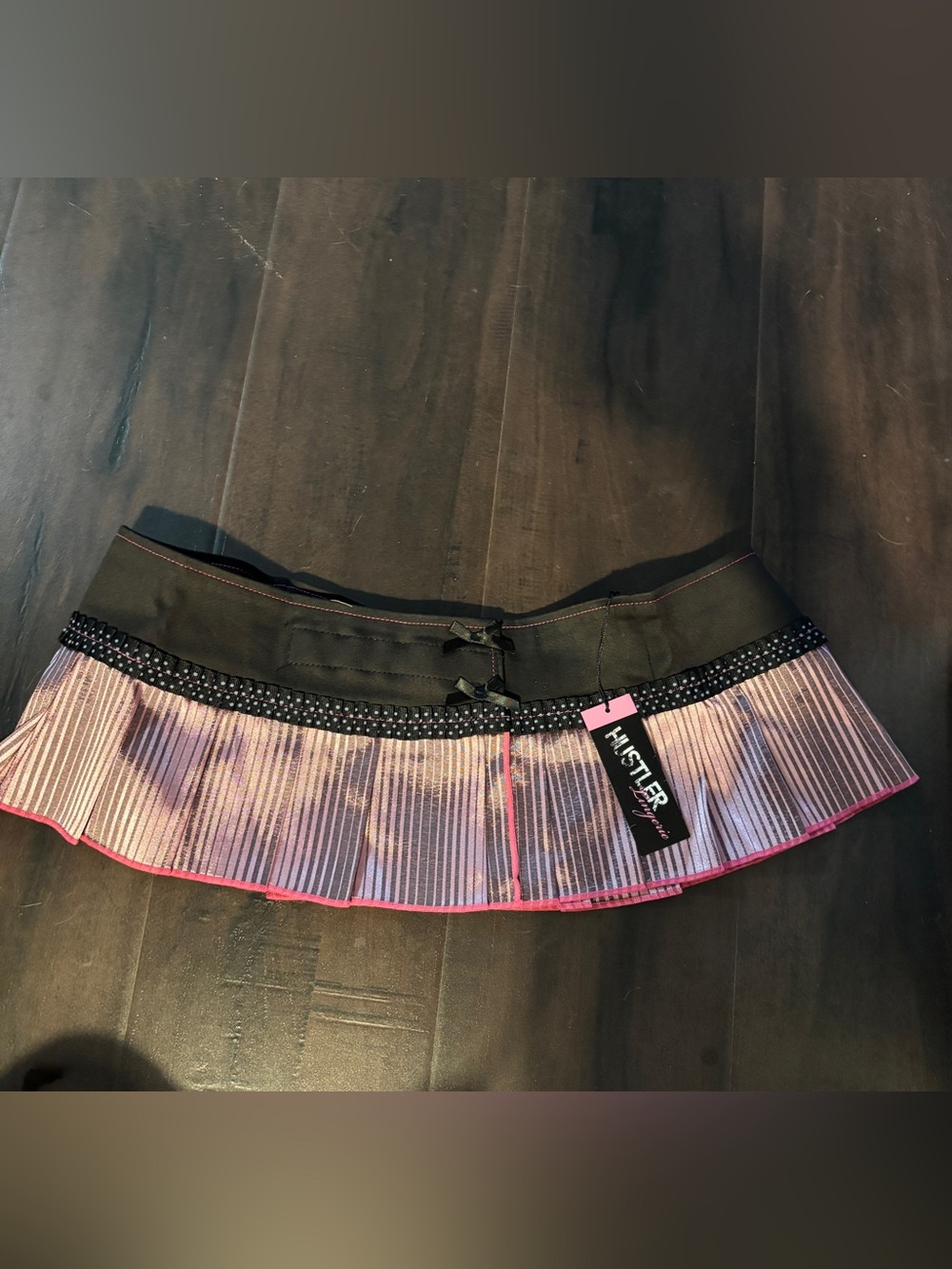 Vintage Y2K micro mini skirt hustler black pink metallic O/S small medium nwt